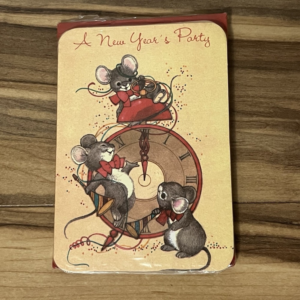 Vintage New Years Party 8 Count Invitations Mouse A New Years Party Father Time